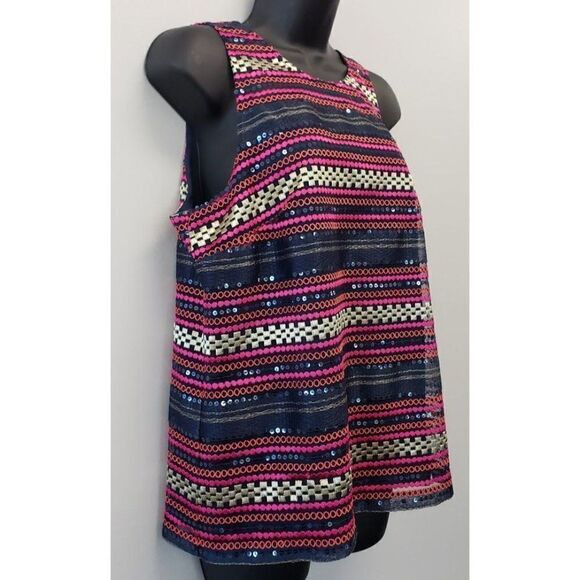 Trina Turk Sequined Blouse Top Women's 6 SMALL Pink Blue Orange Gold Embroidered - Picture 11 of 12